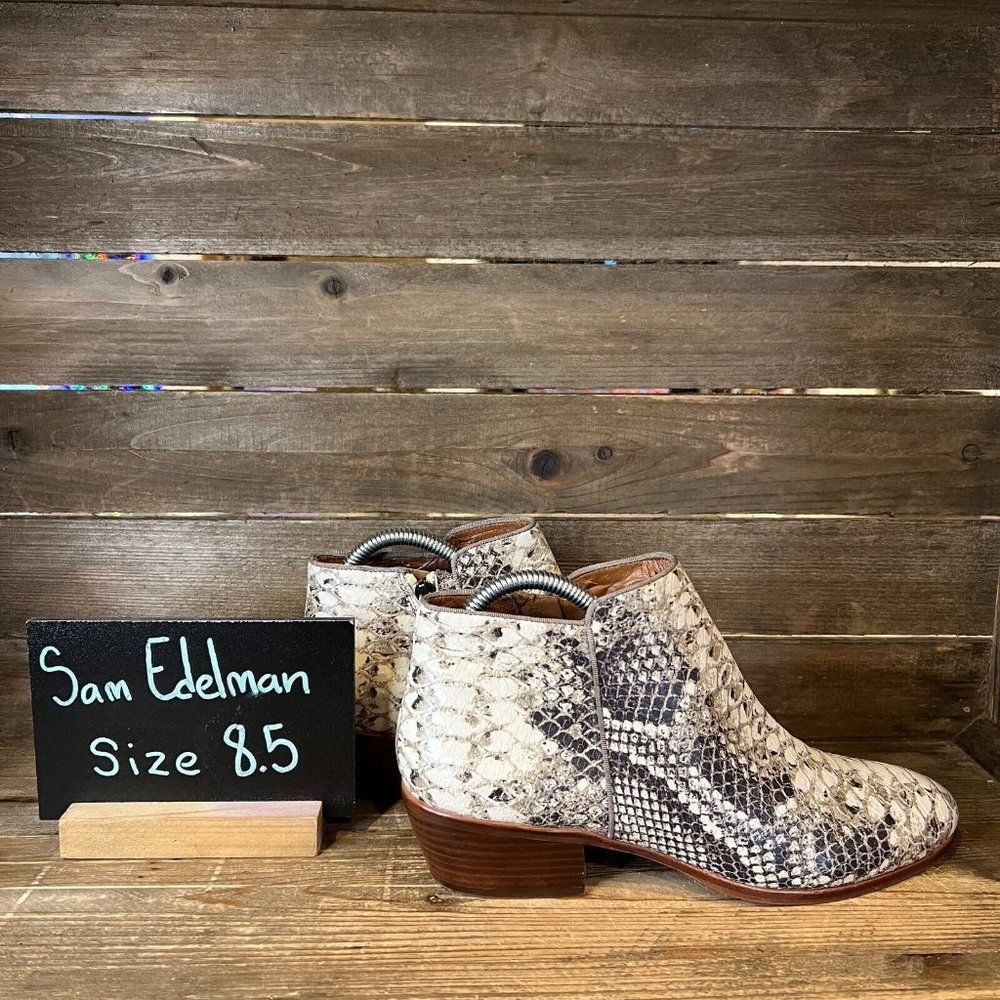 Womens Sam Edelman Petty Snake Print‎ Leather Ankle Boots Shoes Size 8.5 M GUC